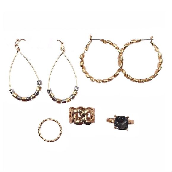 Gold Silver Earring and Ring Set - Picture 1 of 1